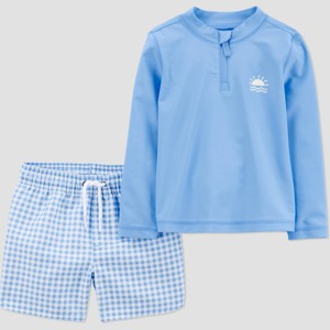 Carter's Just One You&#174 Toddler Boys' Long Sleeve Gingham Rash Guard Swimsuit Sets - Blue - 1 of 4