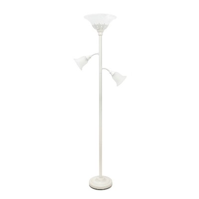 Torchiere Floor Lamp with 2 Reading Lights and Scalloped Glass Shades White - Lalia Home