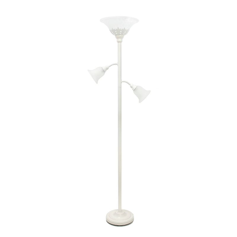 Torchiere Floor Lamp with 2 Reading Lights and Scalloped Glass Shades - Lalia Home, 1 of 10