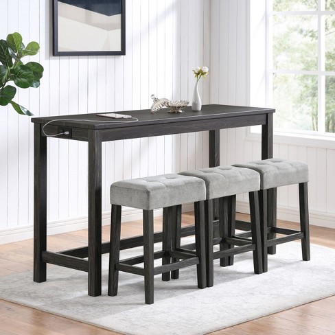 Bar Table Set With Power Outlet,bar Table And Chairs Set,4 Piece Dining 