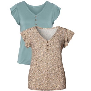 Women's 2 Pk Ruffle Sleeve Tops - LASCANA - 1 of 4