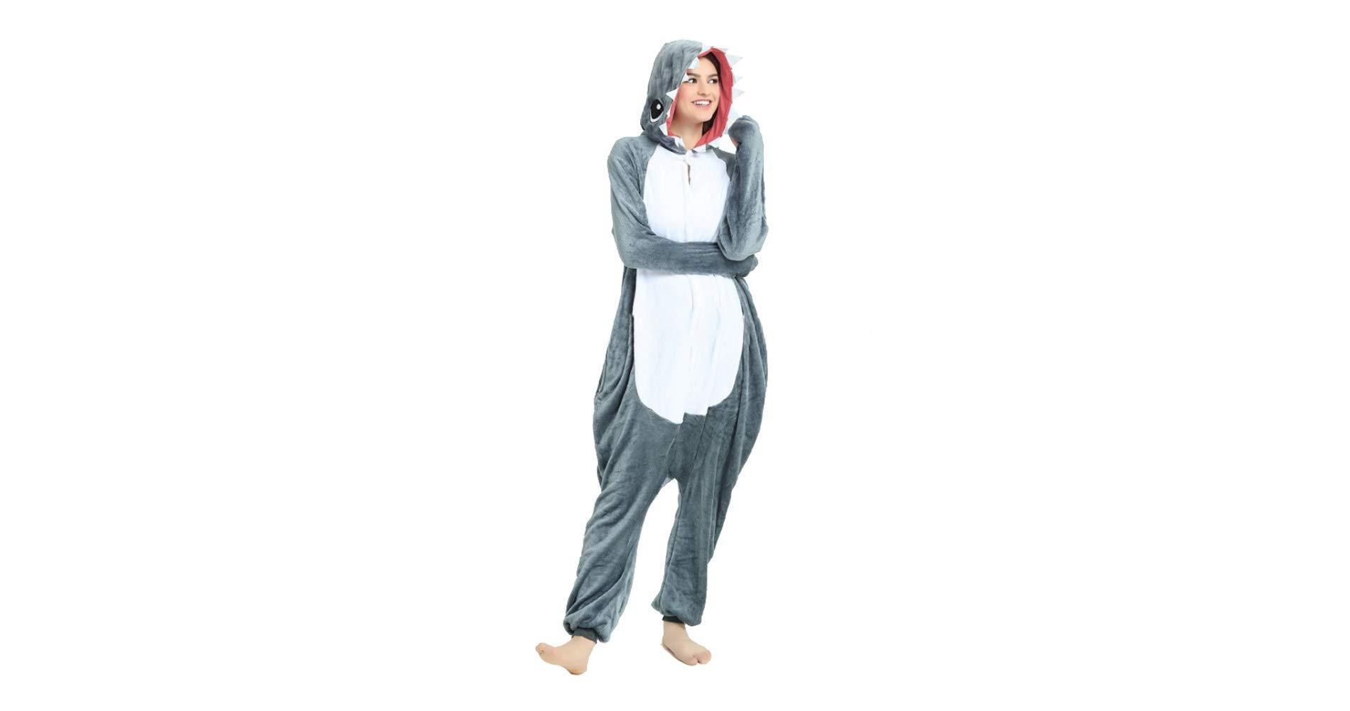 Itopfox Adult Shark Onesies Pajamas - Unisex One Piece Cosplay Shark Animal Costume