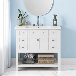 Mshliw 36 Inch Modern Bathroom Vanity with Ceramic Sink, Freestanding Cabinet with 6 Drawers and 2 Soft Close Doors - 1 of 4