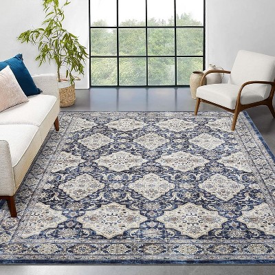 Machine Washable Vintage Area Rug, Non-Slip Low-Pile Foldable Carpet, Stain-Resistant Soft Floor Cover for Bedroom, Living Room, Kids