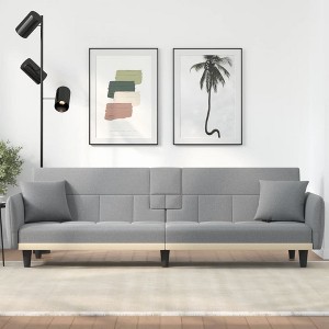 vidaXL Sofa Bed with Cup Holders Light Gray Fabric - 1 of 4