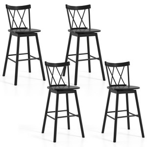 Tangkula Windsor Bar Stool Set of 4 29" Swivel Rubber Wood Dining Chairs Spacious Seat Black - 1 of 4