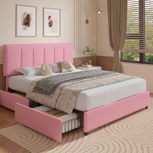 VECELO Velvet Upholstered Platform Bed Frame with Storage Drawers, Adjustable Headboard, No Box Spring Needed, Modern Storage Bed Frame for Bedroom - 1 of 4