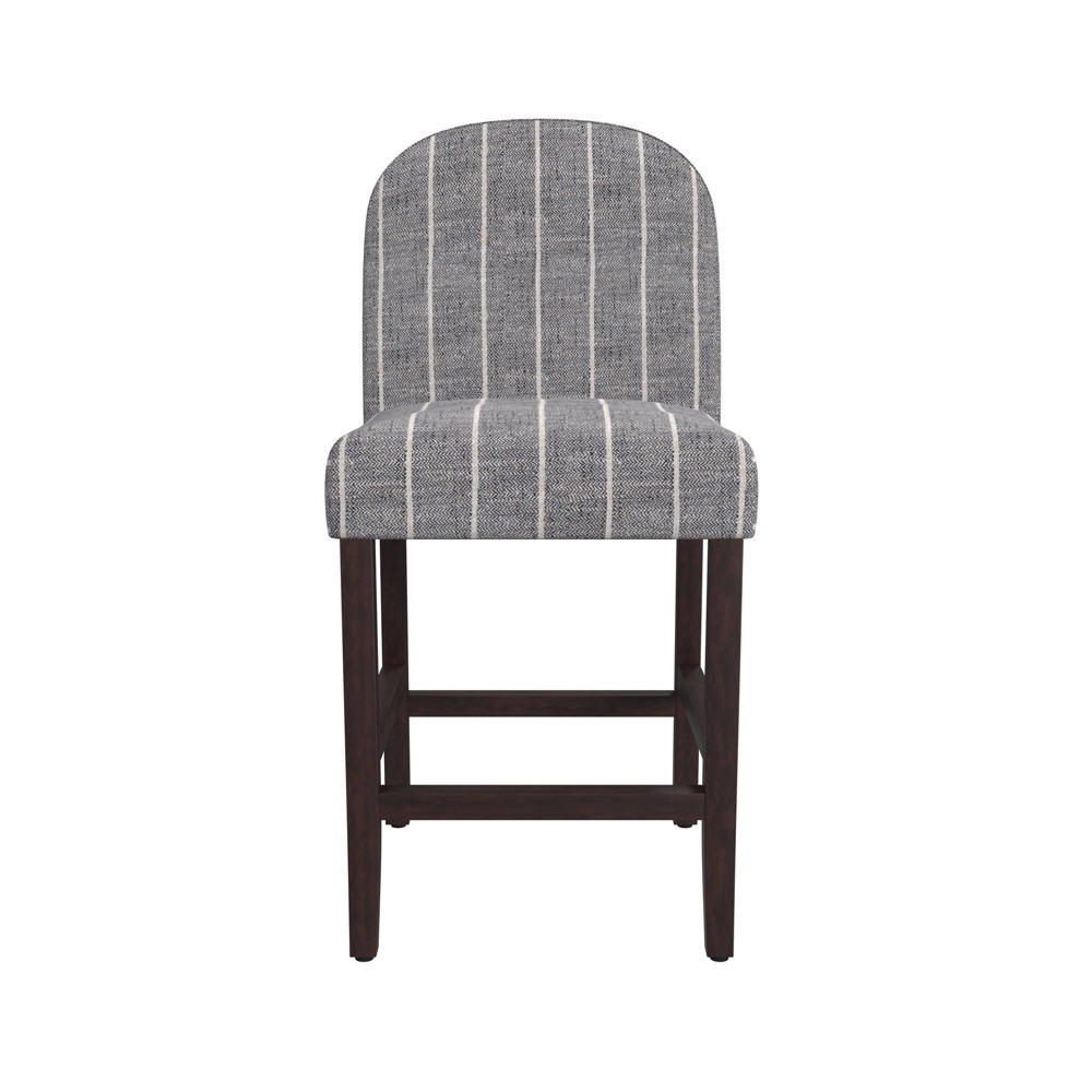 Rounded Back Woven Upholstered Counter Height Barstool Midnight - HomePop: Arched, Dark Walnut Legs, Stripe Design