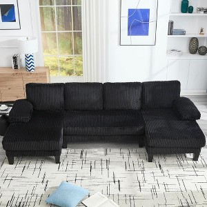 QingMoon 114" U-Shaped Sectional Sofa, Deep Seat Sleeper Couch, 4-Seat Velvet Upholstery Sofa, with Double Chaise for Apartment, Living Room - 1 of 4