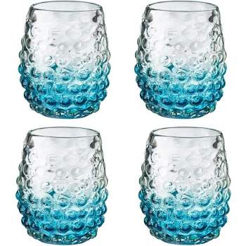 Amici Home Catalina Double Old-Fashioned Glass, Artisan Handmade Mexican Recycled Glass, Vibrant Color Bubbled Design, 14-Ounce, Set of 4