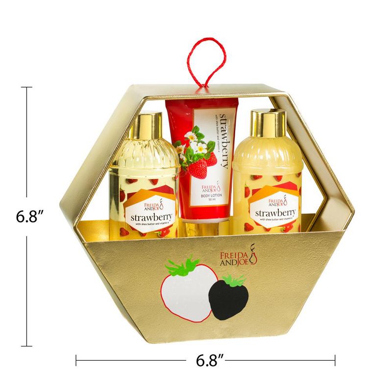 Freida & Joe Strawberry Holiday Gift Set Gold Hexagon Box Luxury Body Care Mothers Day Gifts for Mom, 3 of 7