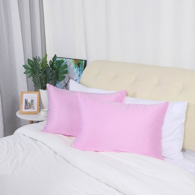 2 Pcs Queen Silk Satin with Zipper Pillowcase Pink - PiccoCasa