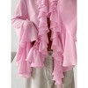 Women's Ruffle Sheer Mesh Chiffon Blouses Layered Long Bell Sleeve V Neck Dressy Shirts Going Out Top - 3 of 4