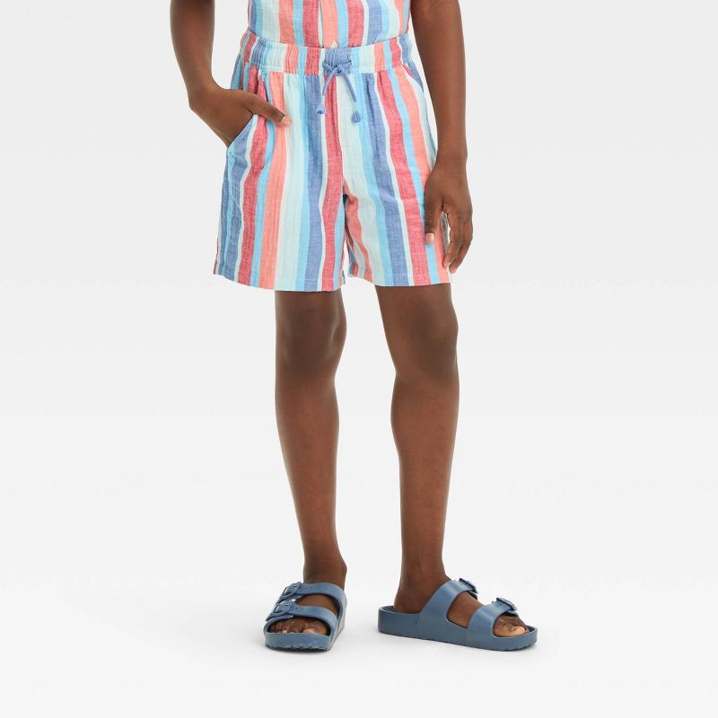 Boys' Americana Vertical 'Above Knee' Striped Pull-On Shorts - Cat & Jack™ Heathered Blue, 1 of 7
