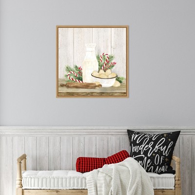 Christmas Kitchen II Earth Tones Canvas Print with Maple Frame