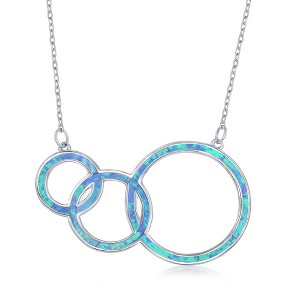Opalata Sterling Silver Blue Inlay Opal Triple Open Circle Third Generation Necklace - Blue - 16+2 Inch - 1 of 2