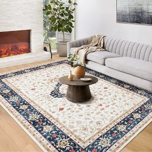 Vintage Rug for Living Room Soft Thin Rug Indoor Floral Print Distressed Rug Aesthetic Rug - 1 of 4