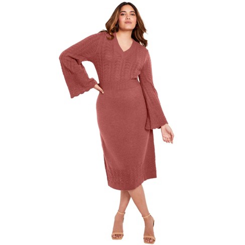 Jessica London Women's Plus Size Lace Trim Sweater Dress