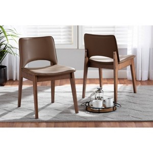 2pc Afton Faux Leather Upholstered and Wood Dining Chair Set - Baxton Studio - 1 of 4