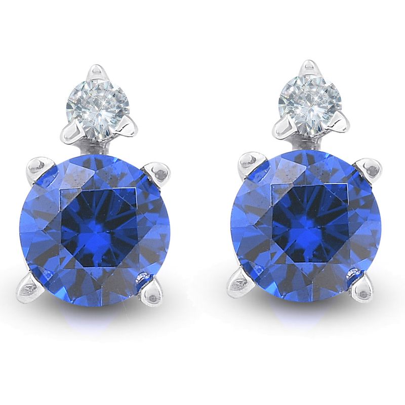 Pompeii3 3/4 cttw Diamond & Synthetic Blue Sapphire Studs 14k White Gold Womens Earrings, 1 of 6
