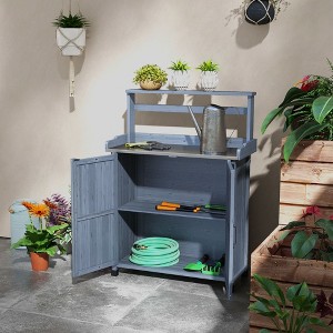 PAGED Potting Bench with Storage Cabinet with 2 Shelves,Outdoor Storage Cabinet with Galvanized Plated Tabletop,Potting Table for Garden - 1 of 4