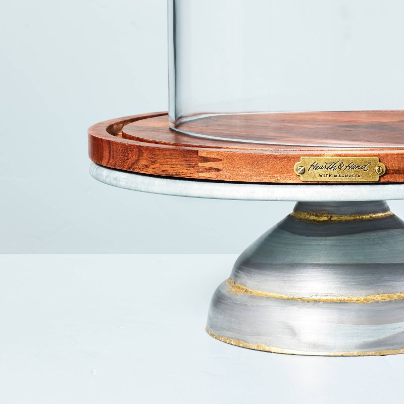 11&#34; Galvanized Metal &#38; Wood Cake Stand with Glass Cloche - Hearth &#38; Hand&#8482; with Magnolia, 4 of 11