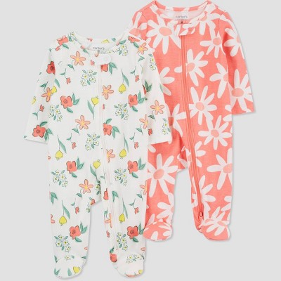Image of Carter's Just One You® Baby Girls' 2pk Sleep N' Play - White/Orange Newborn