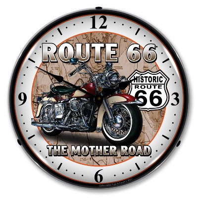 Collectable Sign & Clock | Route 66 Bike LED Wall Clock Retro/Vintage, Lighted