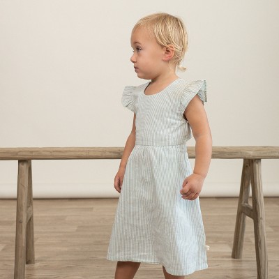 Makemake Organics Organic Flutter Summer Dress - Green Stripes , 6-12 Months