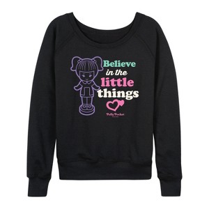 Women's - Polly Pocket - Believe In The Little Things Lightweight French Terry Wide Neck Long Sleeve Shirt - 1 of 4
