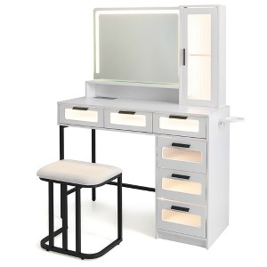 Costway Modern Vanity Desk Bedroom Vanity Set with  Mirror & Induction Lighting 6 Drawers - 1 of 4