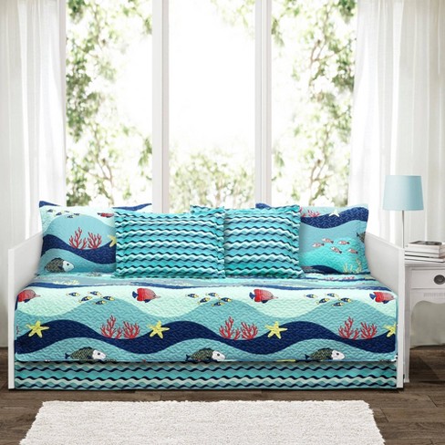 Twin Sealife Daybed Cover Set Blue, Twin Size Beach Themed Bedding