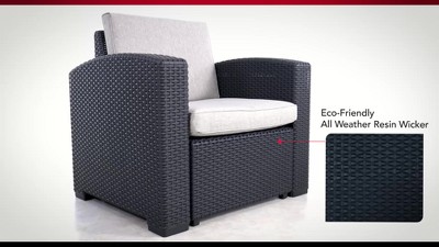 All-Weather 4-Person Beige Rattan Wicker Patio Conversation Set with Dark Gray Cushions