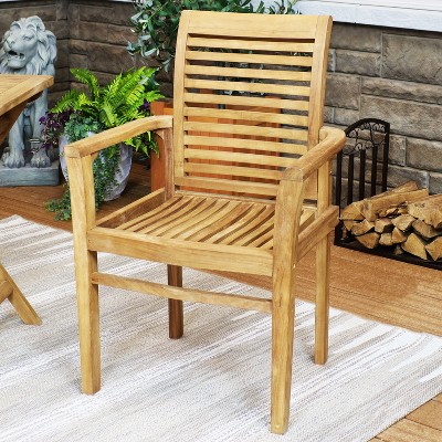 Light Brown Teak Outdoor Slatted Dining Armchair
