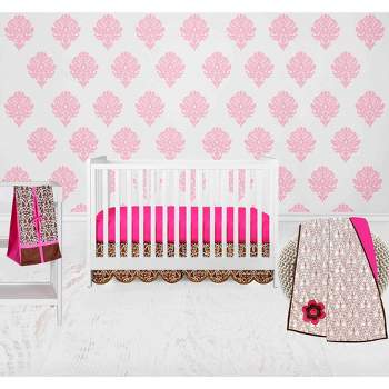 Bacati - Damask Pink Fuschia Chocolate 4 pc Crib Bedding Set with Diaper Caddy