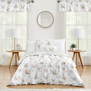 Sweet Jojo Designs Girl Twin Comforter Bedding Set Deer Floral White Taupe and Pink 4pc - 1 of 4