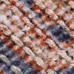 blue, burnt orange, pale blue, tan