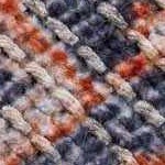 blue, burnt orange, pale blue, tan