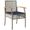 vidaXL 3 Piece Bistro Set with Cushions Gray Poly Rattan Acacia Wood - 4 of 4