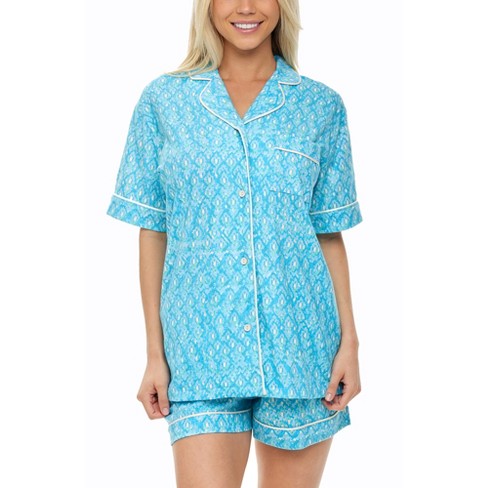 Adr Womens Short Sleeve Knit Pajamas Set Ikat Batik Aqua Small