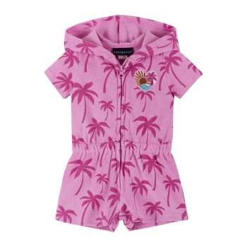 Andy & Evan  Infant  Pink Palms Hooded Terry Romper.