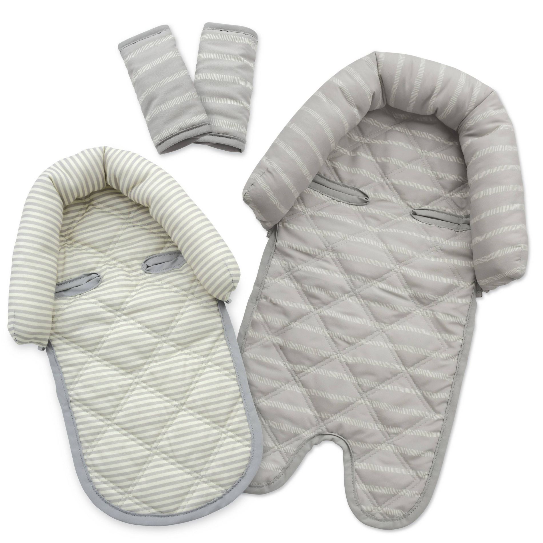 GoldBug Duo Car Seat Head Support and Strap Cover - Car Seat Insert for Baby - Gray Ticking Stripe