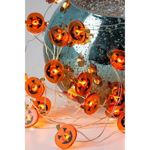 Perfect Holiday 20 LED Fairy Light Halloween Classic Orange Pumpkin – Battery Operated w/ Timer - 1 of 4