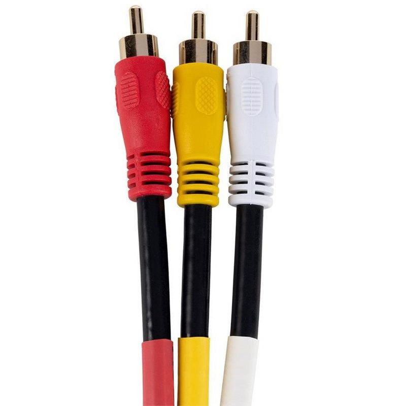 Monoprice Stereo Video Dubbing Composite Cable - 6 Feet - Black | Triple RCA Male/Male Heavy-duty RG-59/U, Gold plated, 2 of 4