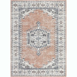 Vintage Floral Washable Rug - Low-Pile Non-Slip Carpet Stain Resistant Machine Washable for Living Room Bedroom Bathroom Entryway - 1 of 4