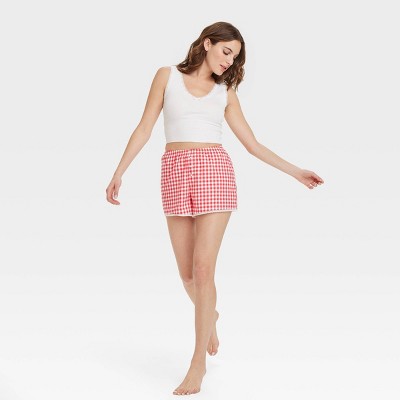 Women's Lace Trim Boxer Pajama Shorts - Colsie™ Red Gingham S