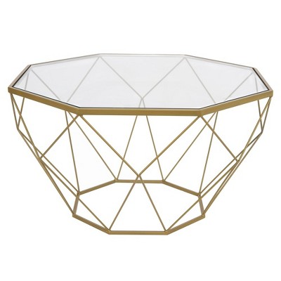 LeisureMod Malibu 31" Octagon Coffee Table - Modern Glass Top, Geometric Wireframed Accent Table, Perfect for Living Rooms and Small Spaces