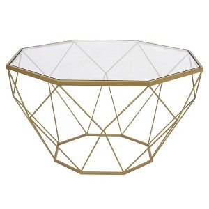 LeisureMod Malibu 31" Octagon Coffee Table - Modern Glass Top, Geometric Wireframed Accent Table, Perfect for Living Rooms and Small Spaces - 1 of 4