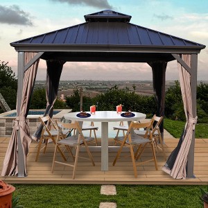 Kozyard Caesar Aluminum Hardtop Gazebo Metal Pavilion with Netting and Shaded Curtains for Patio, Backyard Deck - 1 of 4