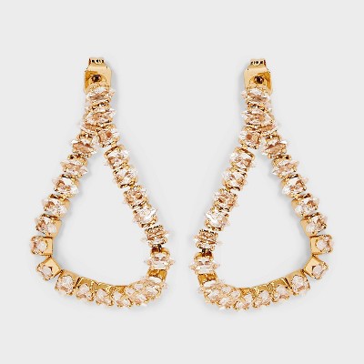 Stone Front to Back Chain Earrings - Gold